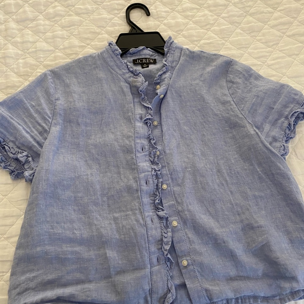 J.Crew Sky Blue Ruffle Top